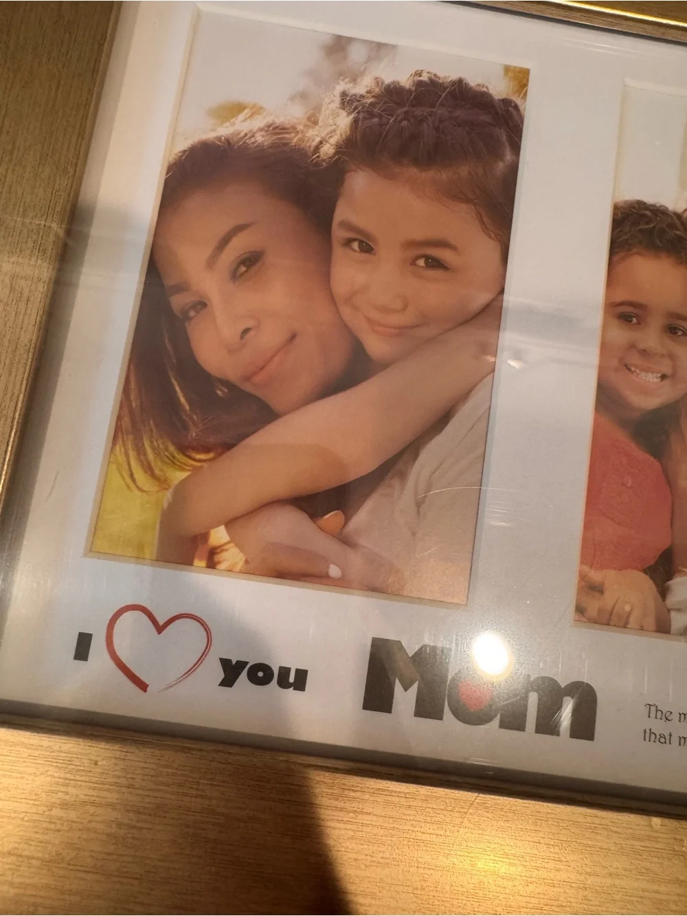NWT Brushed Gold Dual Picture Frame Photo I Love Mom Tabletop
